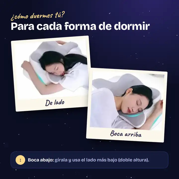 Almohada cervical estrella: para dormir de lado, boca arriba o boca abajo (lado más bajo)