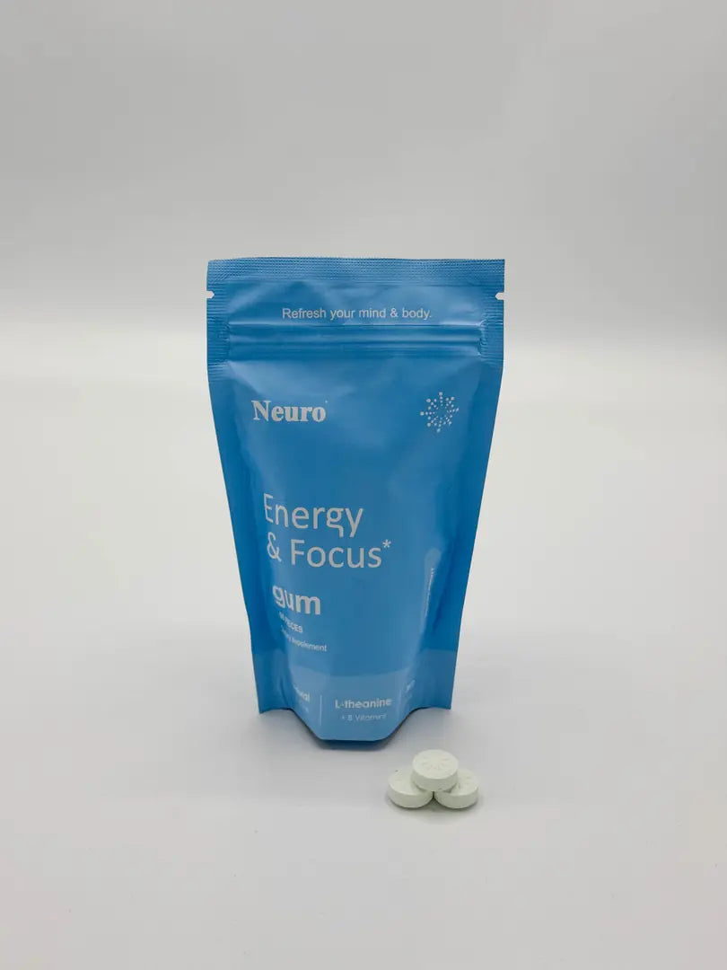 Bolsa de chicle Neuro Energy & Focus de frente con tres chicles