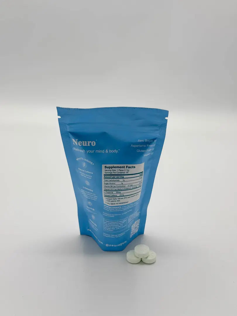 Reverso de la bolsa de chicle Neuro con la tabla nutricional